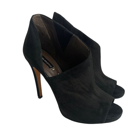 BCBG Shoes - BCBG Suede Leather Peep Toe Bootie High Heels Womens Size 9.5B Black Ankle Boot